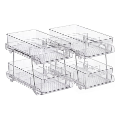 Artiss 2 Pack Clear Pull Out Cabinet Organiser 2 Tier Storage Drawers