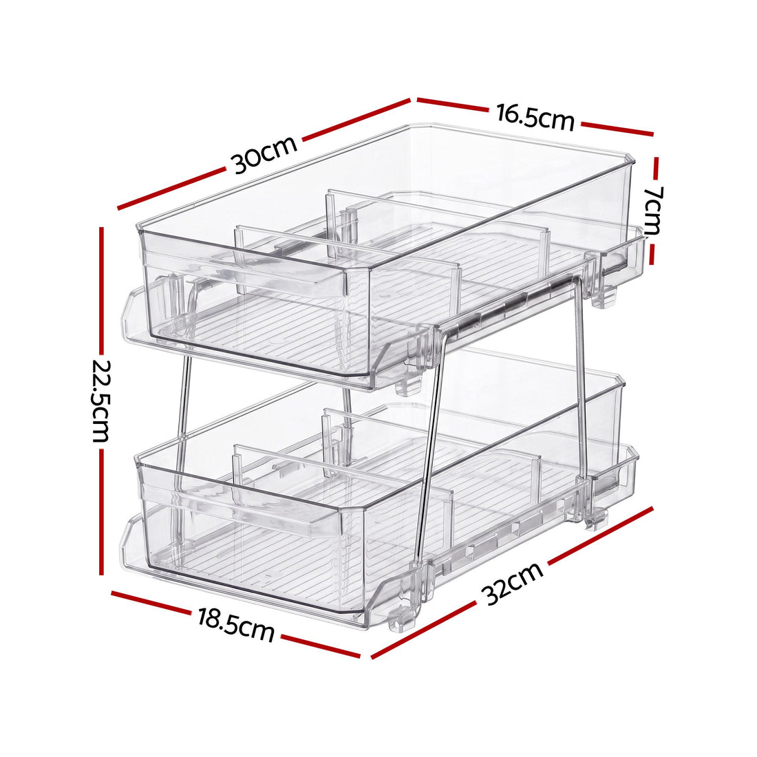 Artiss 2 Pack Clear Pull Out Cabinet Organiser 2 Tier Storage Drawers-Home &amp; Garden > Storage > Storage Boxes-PEROZ Accessories