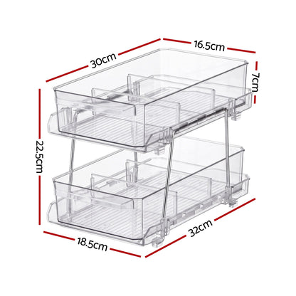 Artiss 2 Pack Clear Pull Out Cabinet Organiser 2 Tier Storage Drawers