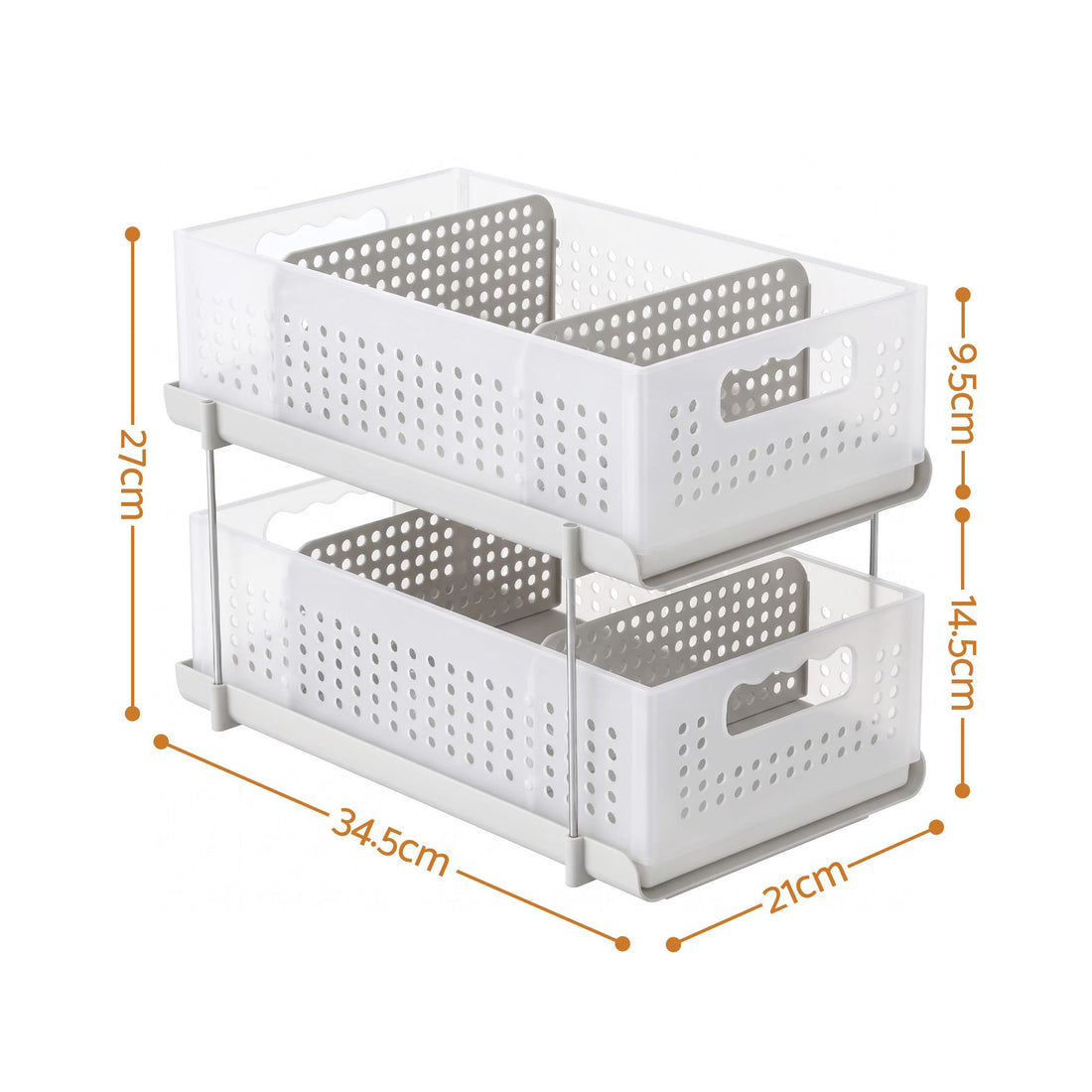 Artiss Under Sink Organizer 2 Tier Pull Out Drawer with Removable Baskets &amp; Divider White