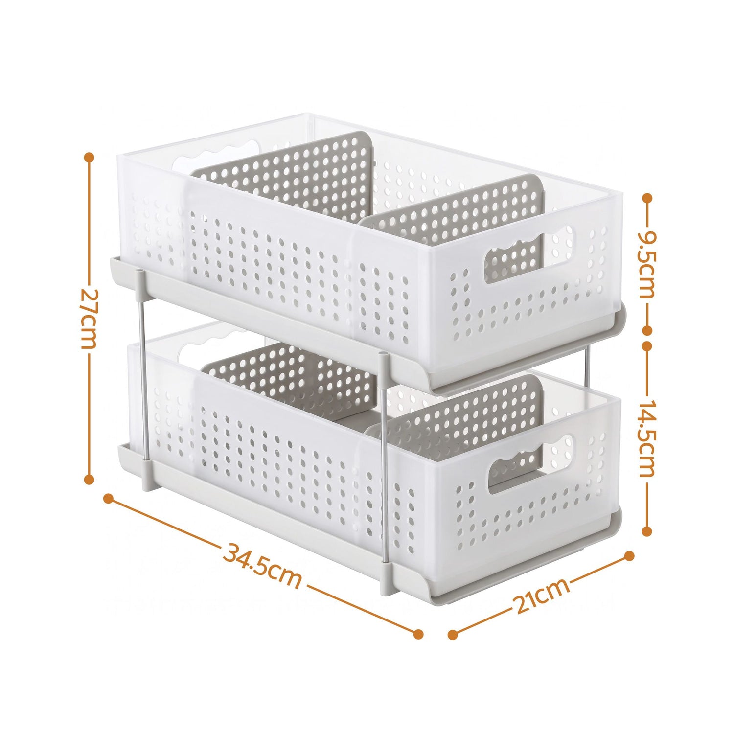 Artiss Under Sink Organizer 2 Tier Pull Out Drawer with Removable Baskets &amp; Divider White