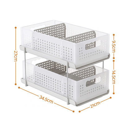 Artiss Under Sink Organizer 2 Tier Pull Out Drawer with Removable Baskets &amp; Divider White