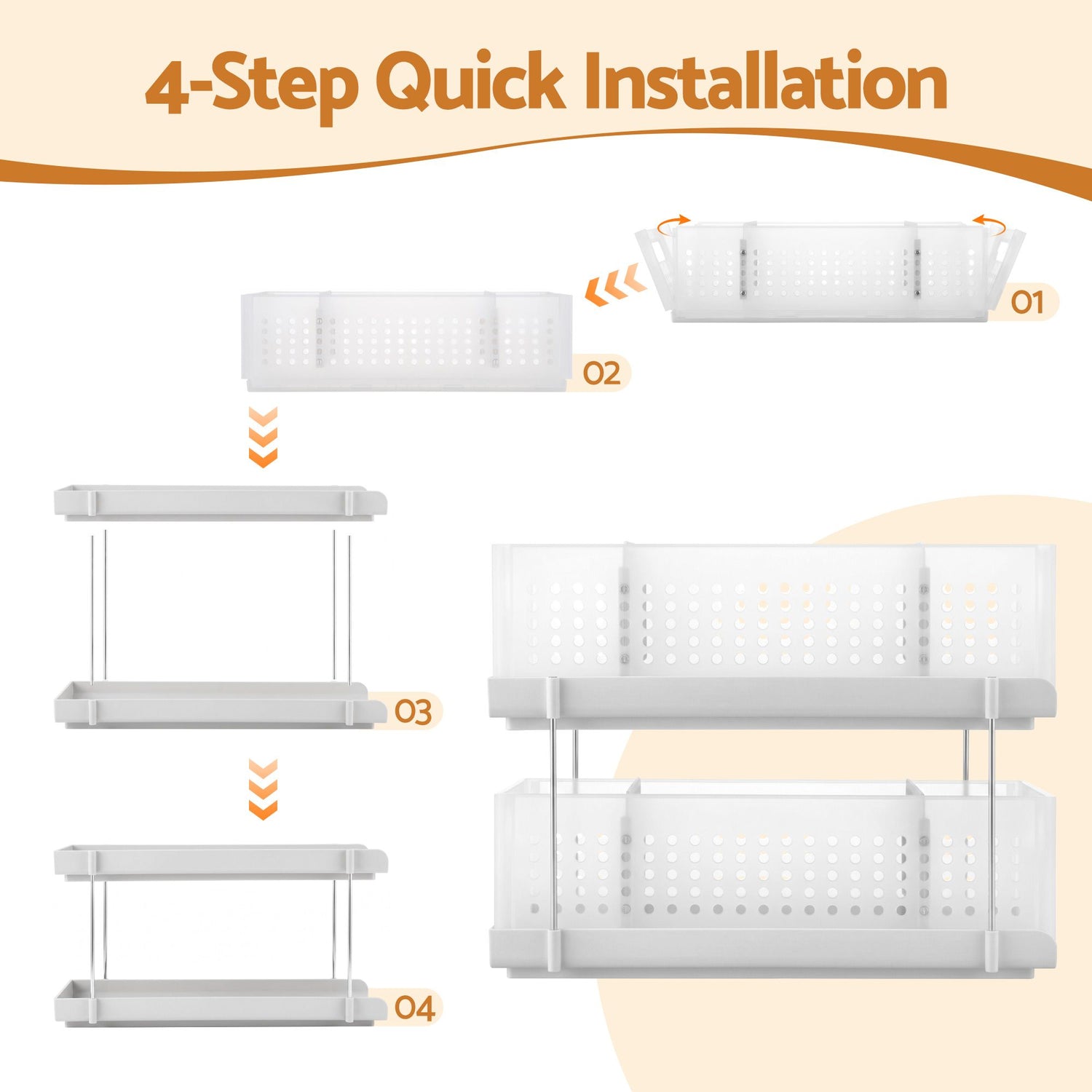 Artiss Under Sink Organizer 2 Tier Pull Out Drawer with Removable Baskets &amp; Divider White