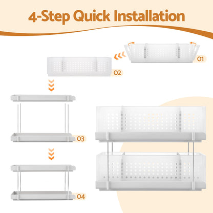 Artiss Under Sink Organizer 2 Tier Pull Out Drawer with Removable Baskets &amp; Divider White