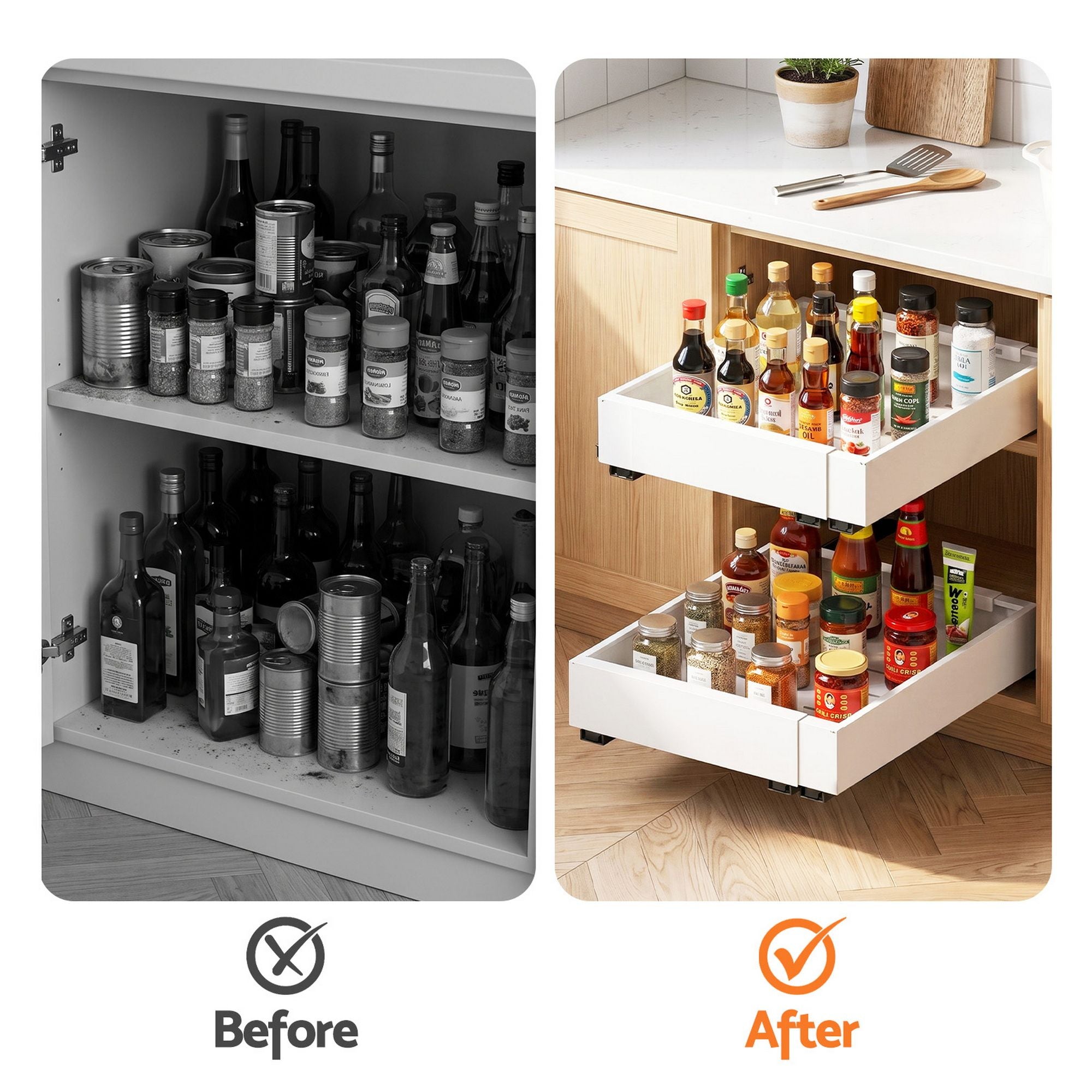 Artiss 2 Pack Pull Out Drawers for Cabinets Expandable Cabinet Organizer White-Furniture > Bathroom > Bathroom Cabinets, Cupboards &amp; Storage-PEROZ Accessories