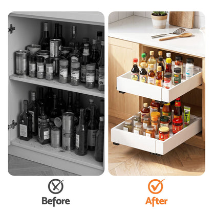 Artiss 2 Pack Pull Out Drawers for Cabinets Expandable Cabinet Organizer White-Furniture > Bathroom > Bathroom Cabinets, Cupboards &amp; Storage-PEROZ Accessories