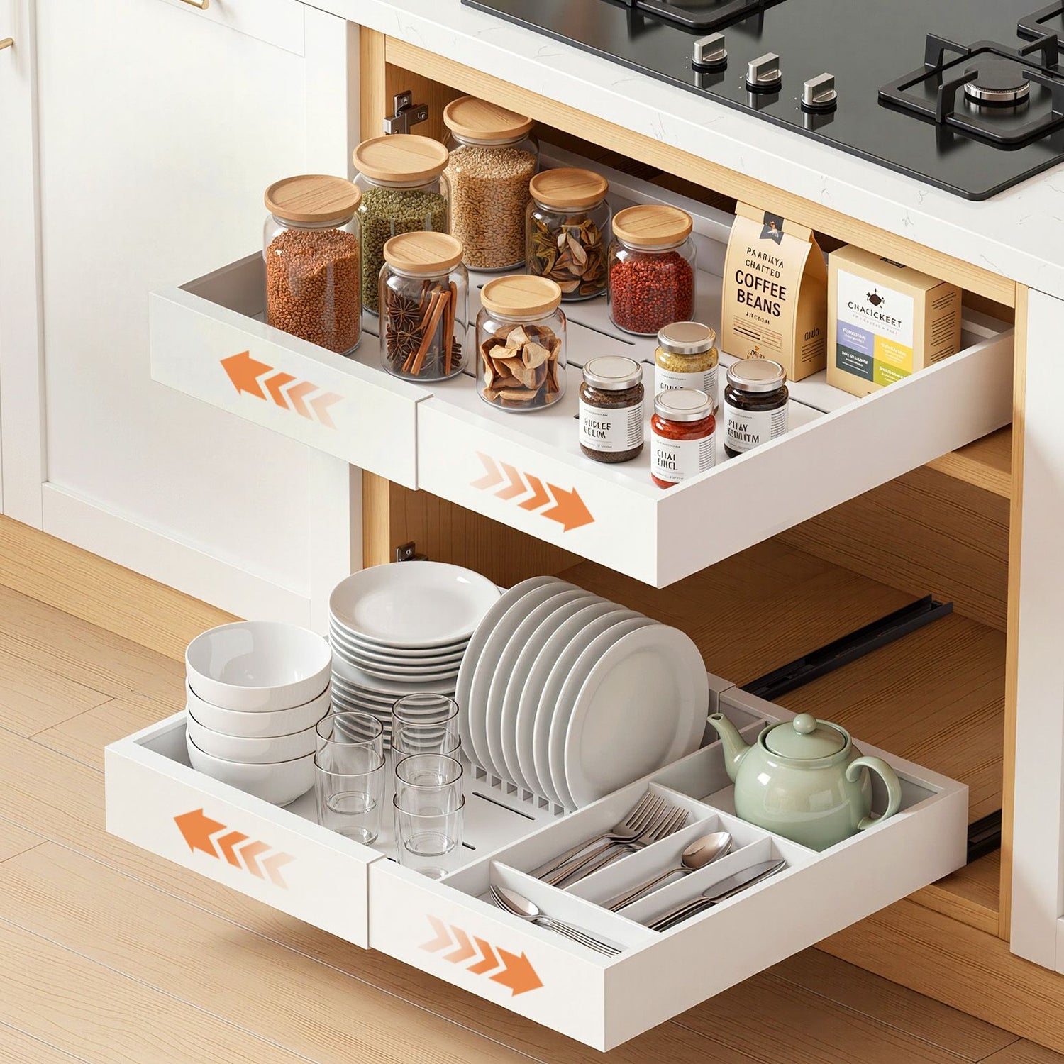 Artiss 2 Pack Pull Out Drawers for Cabinets Expandable Cabinet Organizer White-Furniture > Bathroom > Bathroom Cabinets, Cupboards &amp; Storage-PEROZ Accessories