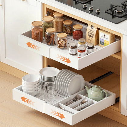 Artiss 2 Pack Pull Out Drawers for Cabinets Expandable Cabinet Organizer White-Furniture > Bathroom > Bathroom Cabinets, Cupboards &amp; Storage-PEROZ Accessories