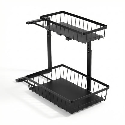 Artiss Under Sink Organizer Storage with 2 Slide Out Drawers 5 Adjustable Height Bathroom Kitchen Cabinet Black-Furniture > Dining > Kitchen &amp; Dining Trolleys-PEROZ Accessories