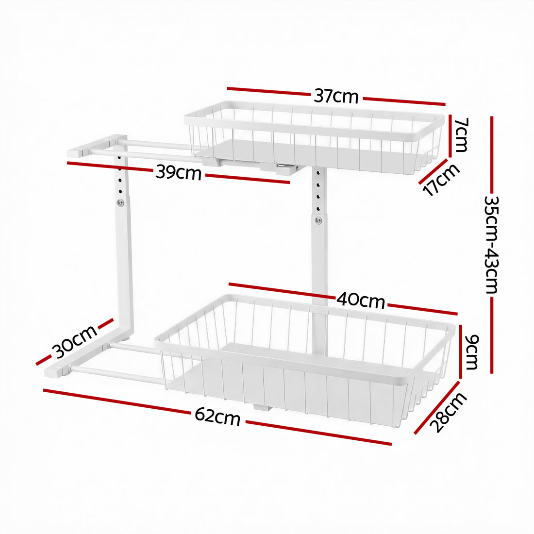 Artiss Under Sink Organizer Storage with 2 Slide Out Drawers 5 Adjustable Height Bathroom Kitchen Cabinet-Furniture > Dining > Kitchen &amp; Dining Trolleys-PEROZ Accessories