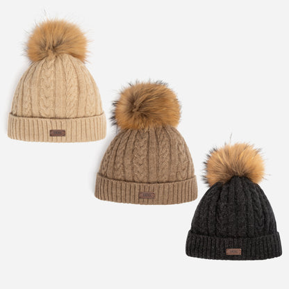 Ugg Cable Knit Pure Cashmere Beanie With Detachable Pom Pom (Raccoon)-PEROZ Accessories
