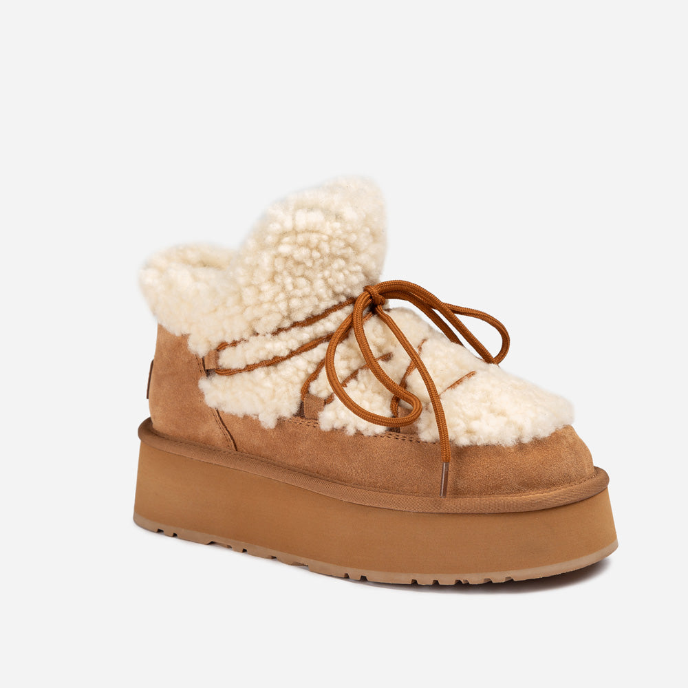 Ugg Classic Fluffy Lace-Up Platform Mini Snow Boots (4.5cm) (Water Resistant)-PEROZ Accessories