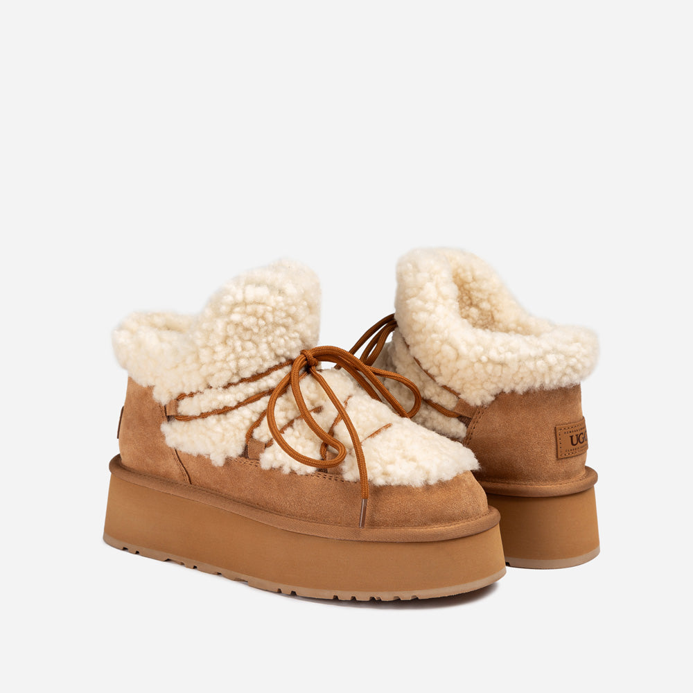 Ugg Classic Fluffy Lace-Up Platform Mini Snow Boots (4.5cm) (Water Resistant)-PEROZ Accessories