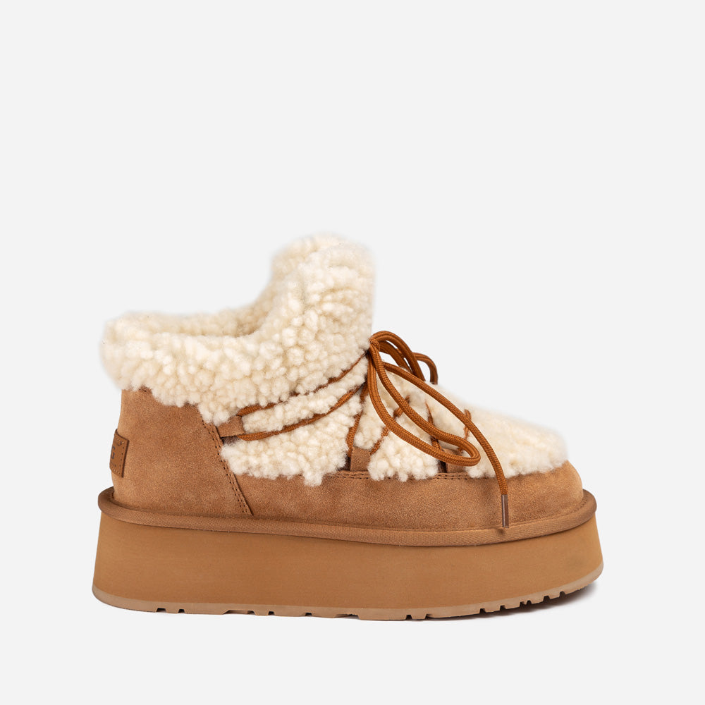 Ugg Classic Fluffy Lace-Up Platform Mini Snow Boots (4.5cm) (Water Resistant)-PEROZ Accessories