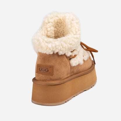 Ugg Classic Fluffy Lace-Up Platform Mini Snow Boots (4.5cm) (Water Resistant)-PEROZ Accessories