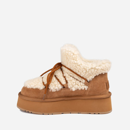Ugg Classic Fluffy Lace-Up Platform Mini Snow Boots (4.5cm) (Water Resistant)-PEROZ Accessories
