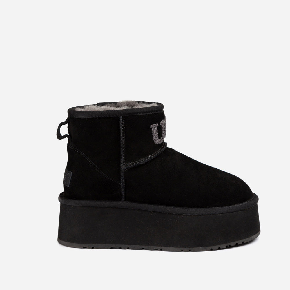 Ugg Classic Platform Knit Logo Mini Boots (Water Resistant) (5cm)-PEROZ Accessories