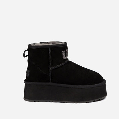 Ugg Classic Platform Knit Logo Mini Boots (Water Resistant) (5cm)-PEROZ Accessories