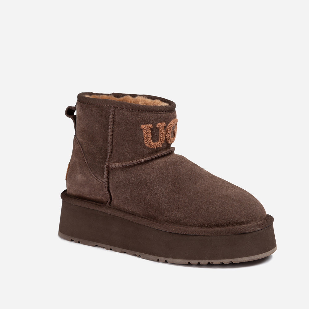 Ugg Classic Platform Knit Logo Mini Boots (Water Resistant)(4cm)-PEROZ Accessories