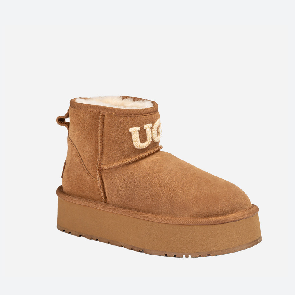 Ugg Classic Platform Knit Logo Mini Boots (Water Resistant)(4cm)-PEROZ Accessories