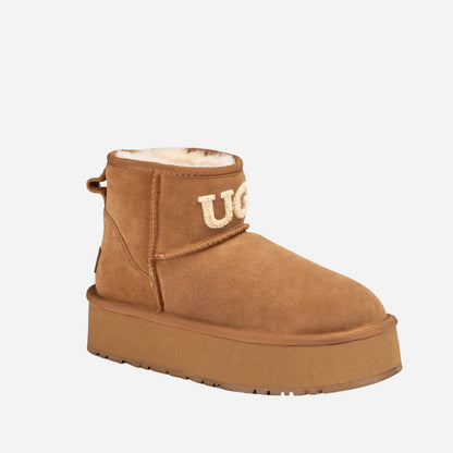 Ugg Classic Platform Knit Logo Mini Boots (Water Resistant)(4cm)-PEROZ Accessories