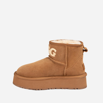 Ugg Classic Platform Knit Logo Mini Boots (Water Resistant)(4cm)-PEROZ Accessories