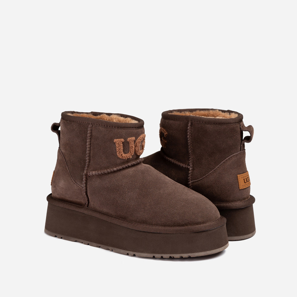 Ugg Classic Platform Knit Logo Mini Boots (Water Resistant)(4cm)-PEROZ Accessories
