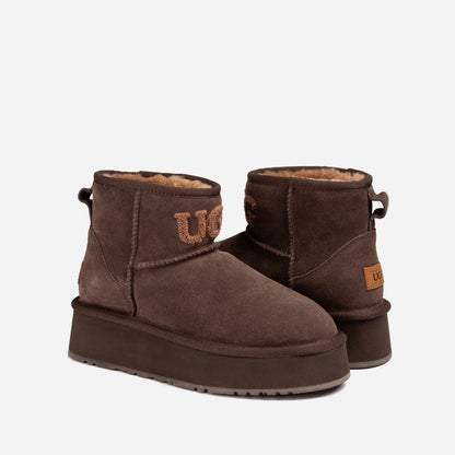 Ugg Classic Platform Knit Logo Mini Boots (Water Resistant)(4cm)-PEROZ Accessories