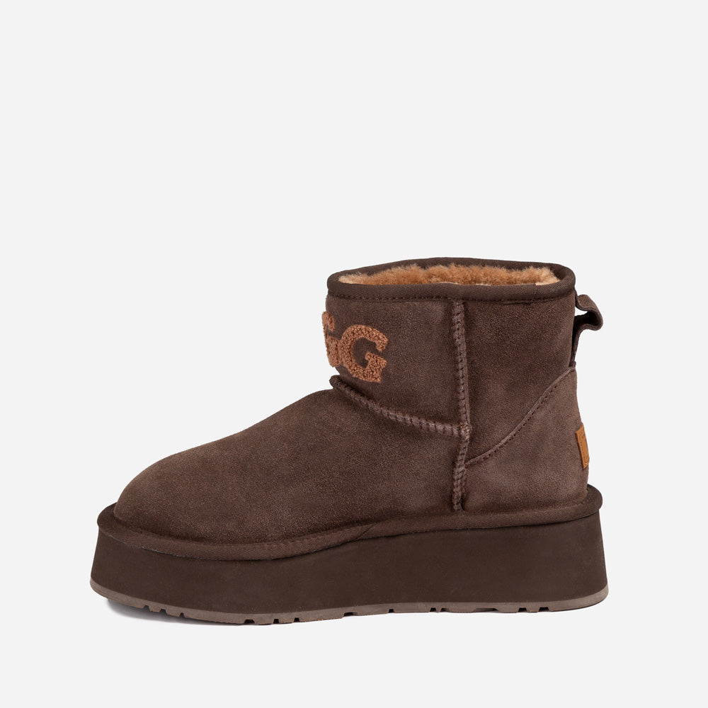 Ugg Classic Platform Knit Logo Mini Boots (Water Resistant)(4cm)-PEROZ Accessories