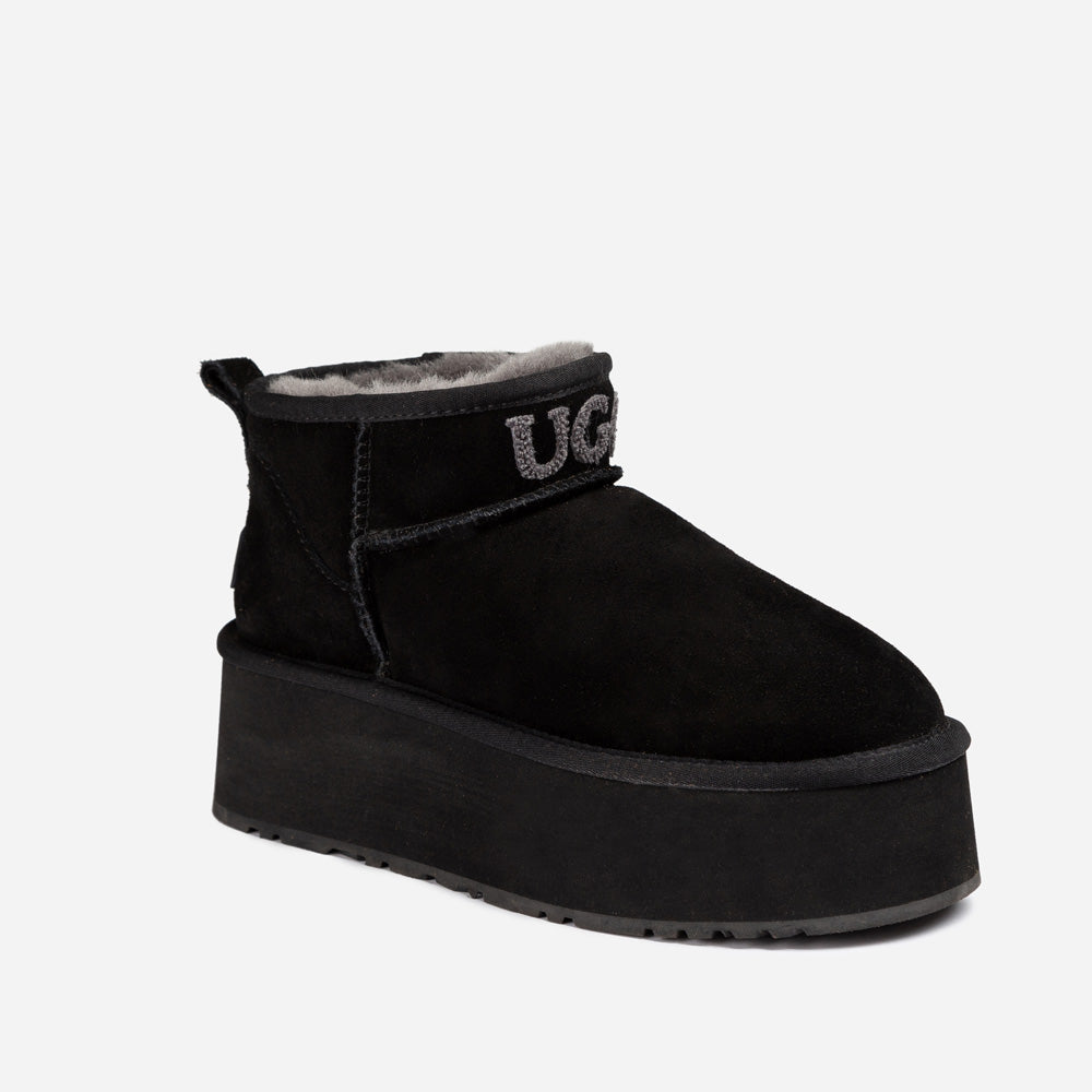 Ugg Classic Platform Knit Logo Ultra Mini Boots (Water Resistant) (5cm)-PEROZ Accessories