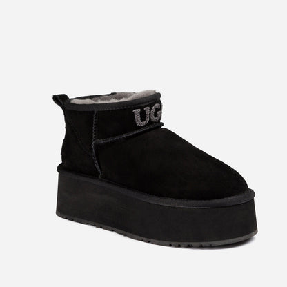Ugg Classic Platform Knit Logo Ultra Mini Boots (Water Resistant) (5cm)-PEROZ Accessories