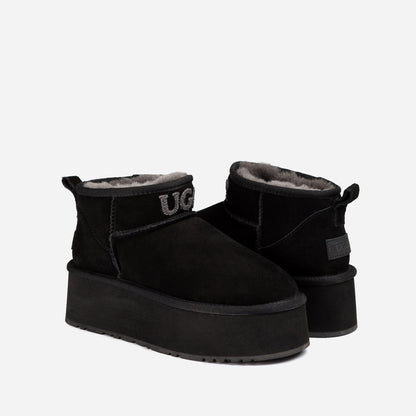 Ugg Classic Platform Knit Logo Ultra Mini Boots (Water Resistant) (5cm)-PEROZ Accessories
