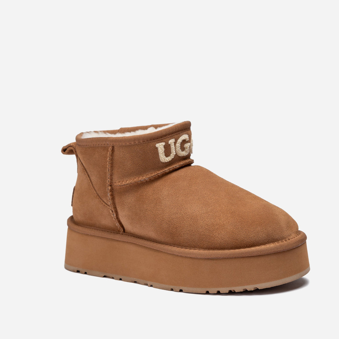 Ugg Classic Platform Knit Logo Ultra Mini Boots (Water Resistant)(4cm)-LADIES UGG-PEROZ Accessories