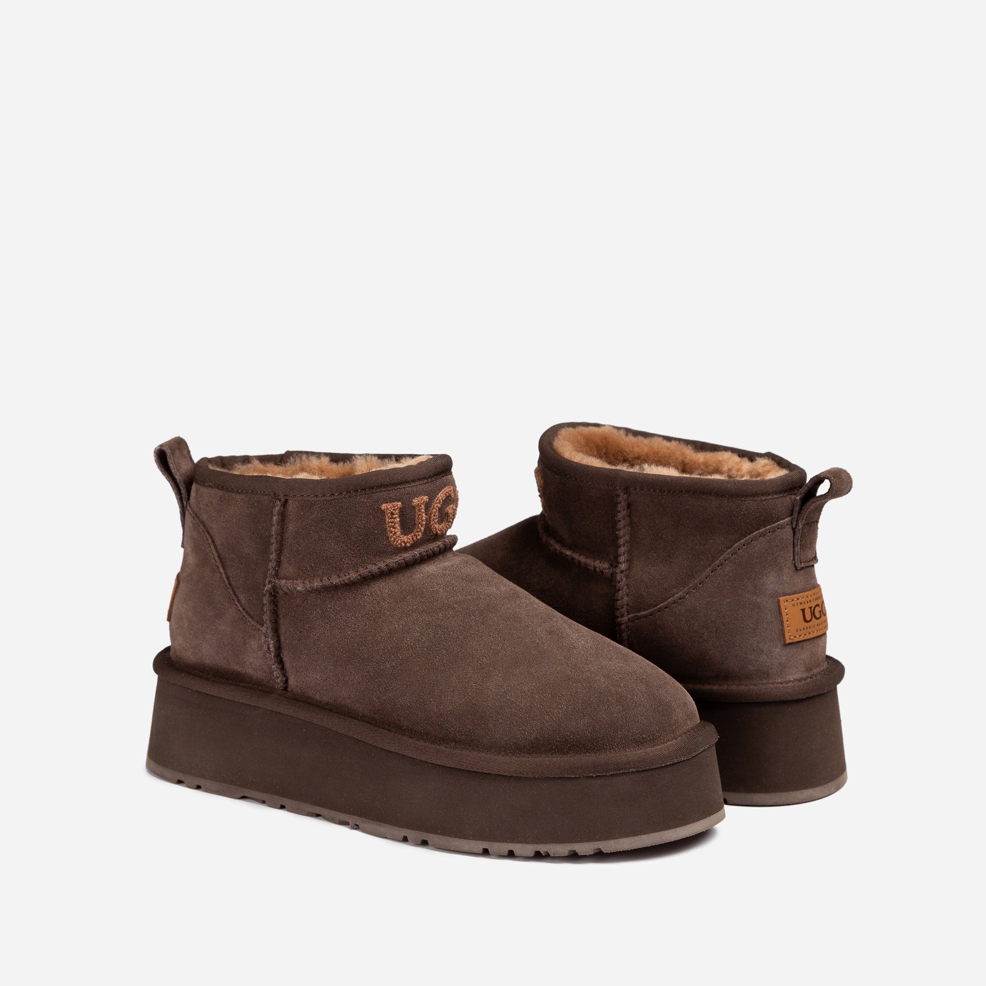 Ugg Classic Platform Knit Logo Ultra Mini Boots (Water Resistant)(4cm)-LADIES UGG-PEROZ Accessories