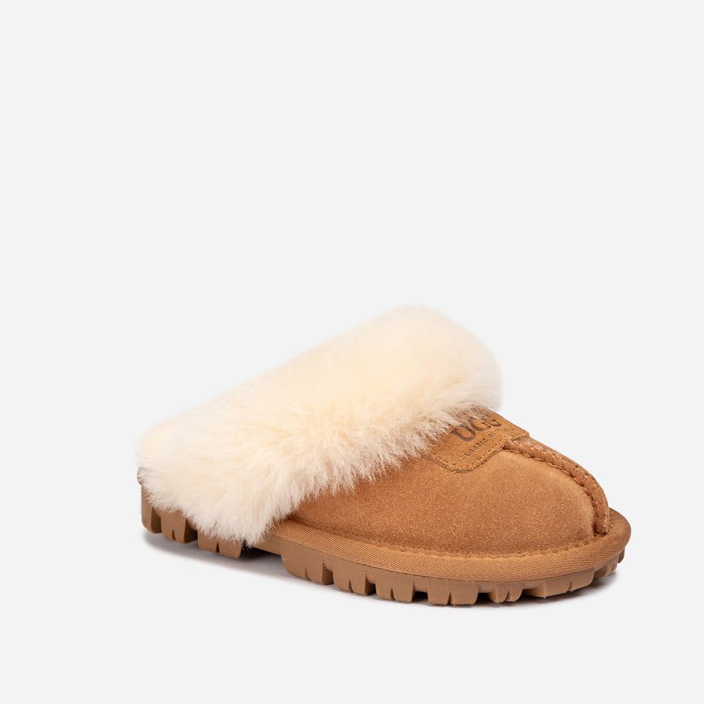 Ugg Kids Coquette Slipper (Cow Suede)(Elastic Logo &amp; Wool Strap)(Detachable Feature)-KIDS UGG-PEROZ Accessories