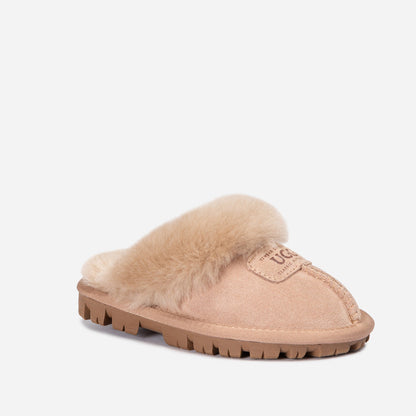 Ugg Kids Coquette Slipper (Cow Suede)(Elastic Logo &amp; Wool Strap)(Detachable Feature)-KIDS UGG-PEROZ Accessories