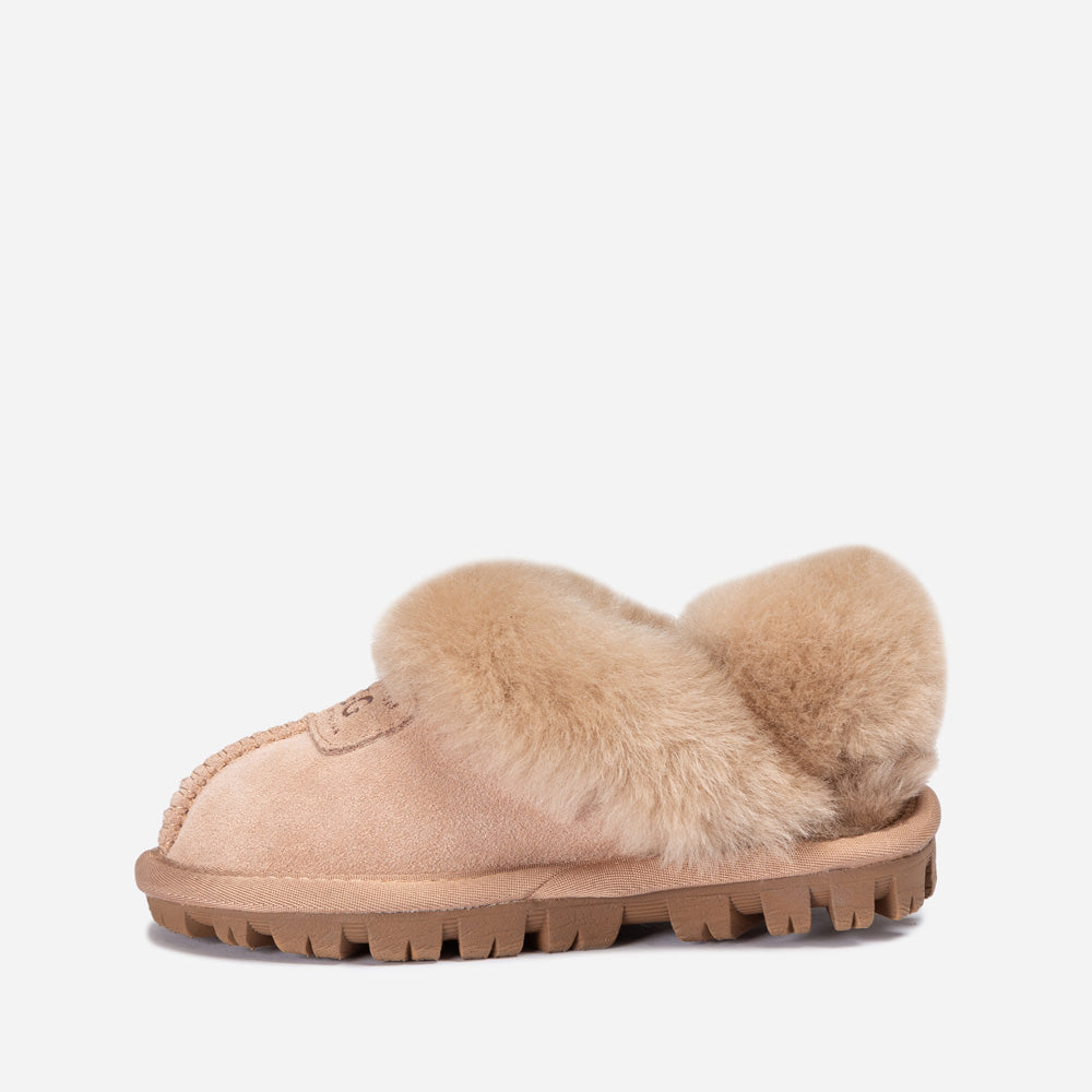 Ugg Kids Coquette Slipper (Cow Suede)(Elastic Logo &amp; Wool Strap)(Detachable Feature)-KIDS UGG-PEROZ Accessories