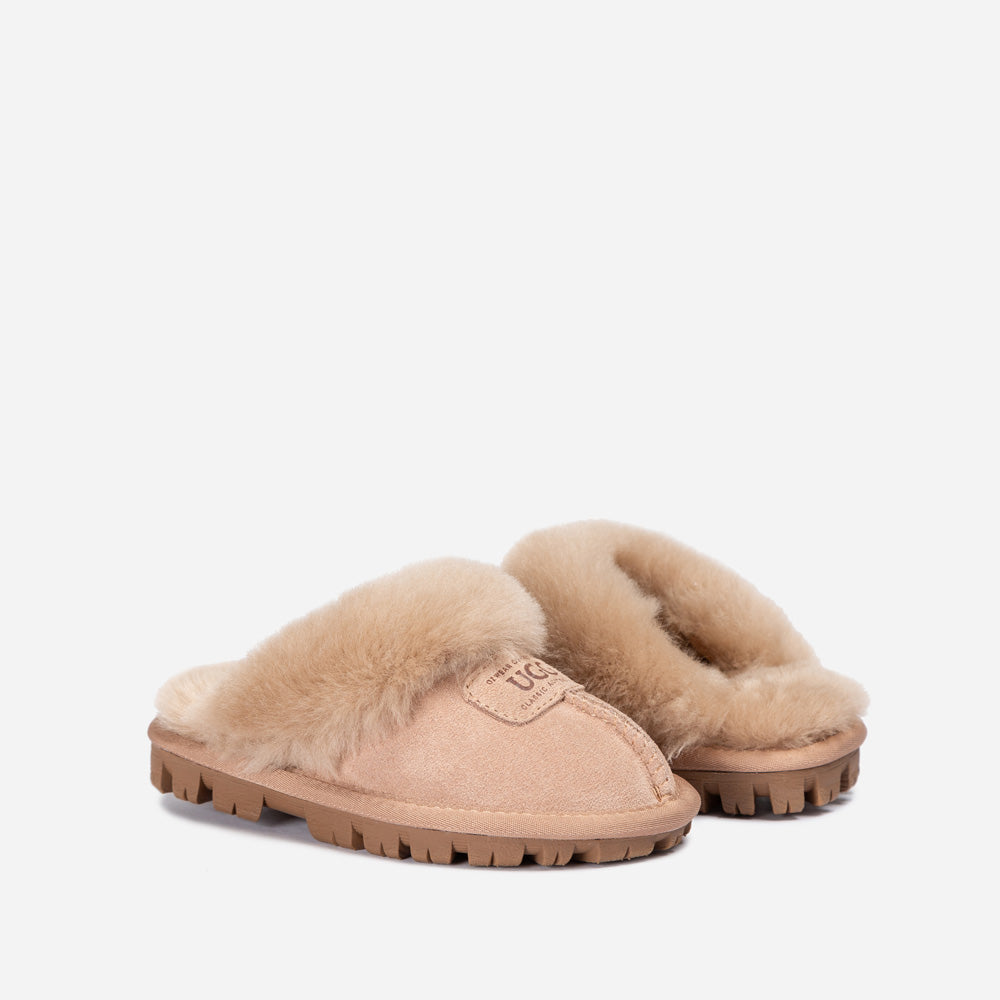 Ugg Kids Coquette Slipper (Cow Suede)(Elastic Logo &amp; Wool Strap)(Detachable Feature)-KIDS UGG-PEROZ Accessories
