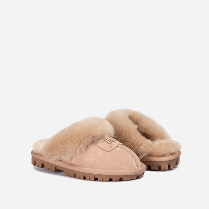 Ugg Kids Coquette Slipper (Cow Suede)(Elastic Logo &amp; Wool Strap)(Detachable Feature)-KIDS UGG-PEROZ Accessories