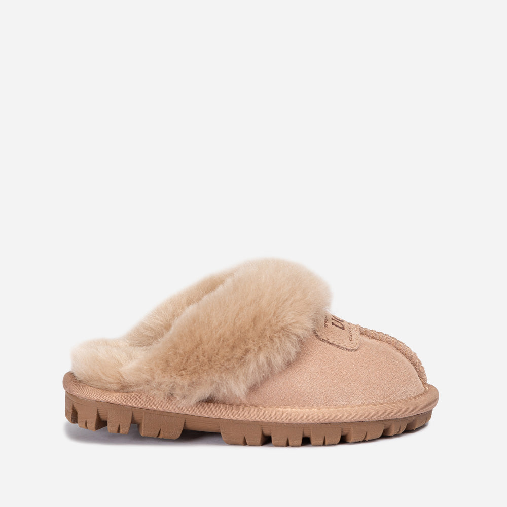 Ugg Kids Coquette Slipper (Cow Suede)(Elastic Logo &amp; Wool Strap)(Detachable Feature)-KIDS UGG-PEROZ Accessories