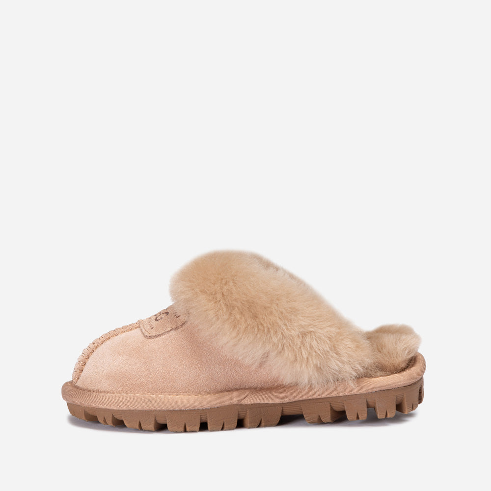 Ugg Kids Coquette Slipper (Cow Suede)(Elastic Logo &amp; Wool Strap)(Detachable Feature)-KIDS UGG-PEROZ Accessories