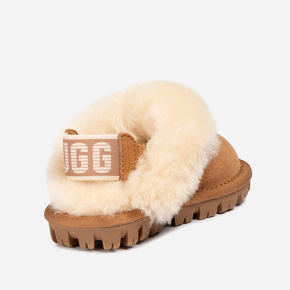 Ugg Kids Coquette Slipper (Cow Suede)(Elastic Logo &amp; Wool Strap)(Detachable Feature)-KIDS UGG-PEROZ Accessories