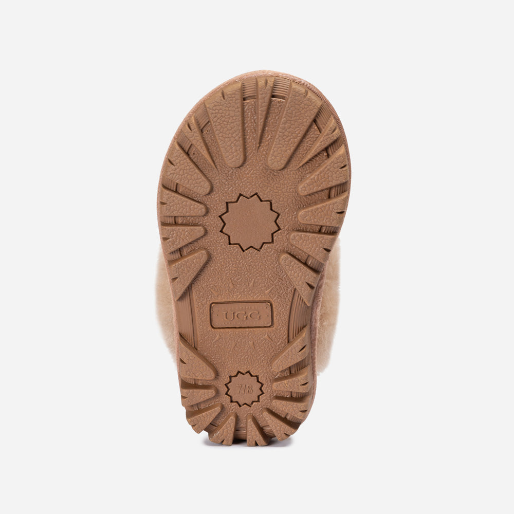 Ugg Kids Coquette Slipper (Cow Suede)(Elastic Logo &amp; Wool Strap)(Detachable Feature)-KIDS UGG-PEROZ Accessories