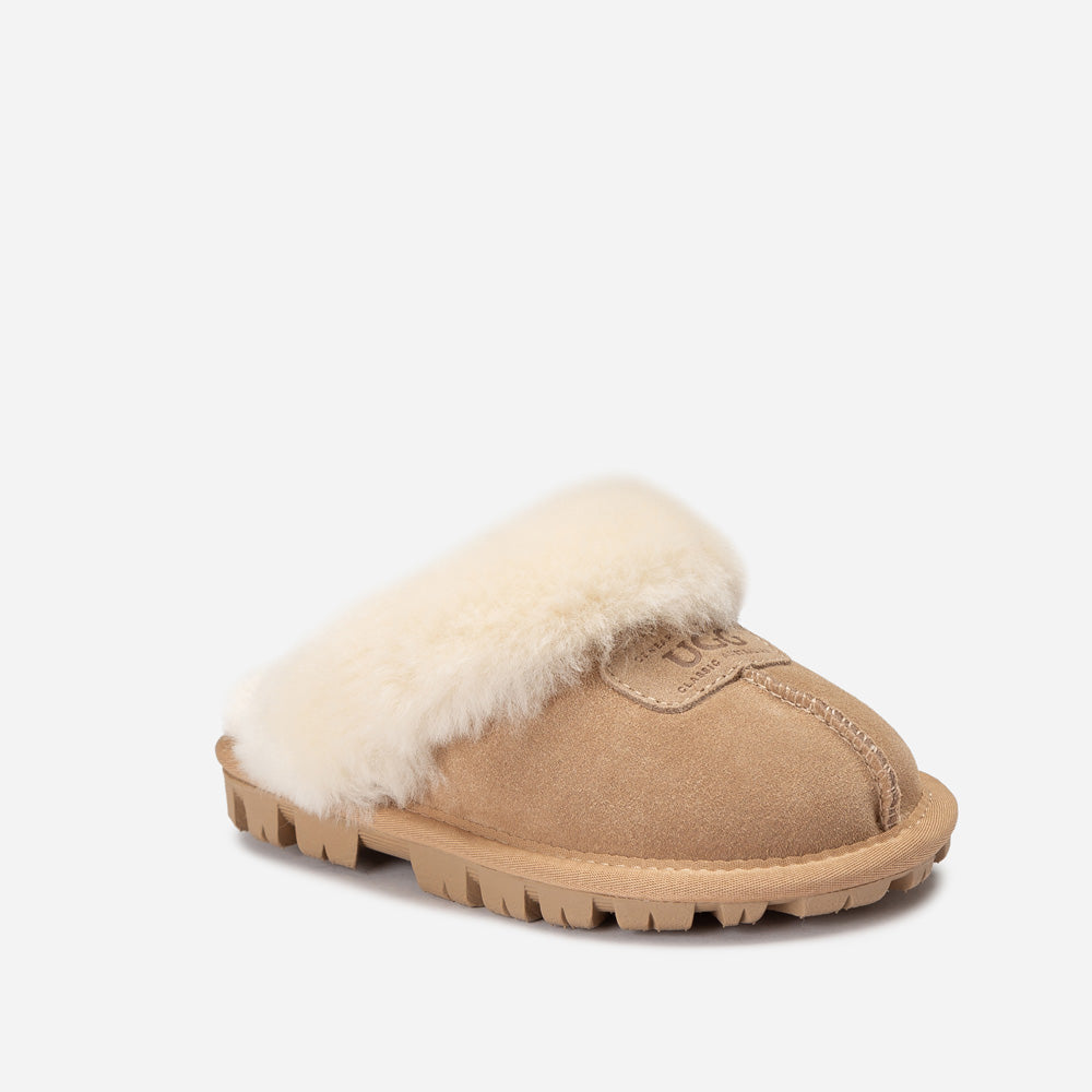 Ugg Kids Coquette Slipper (Cow Suede)(Elastic Logo &amp; Wool Strap)(Detachable Feature)-KIDS UGG-PEROZ Accessories