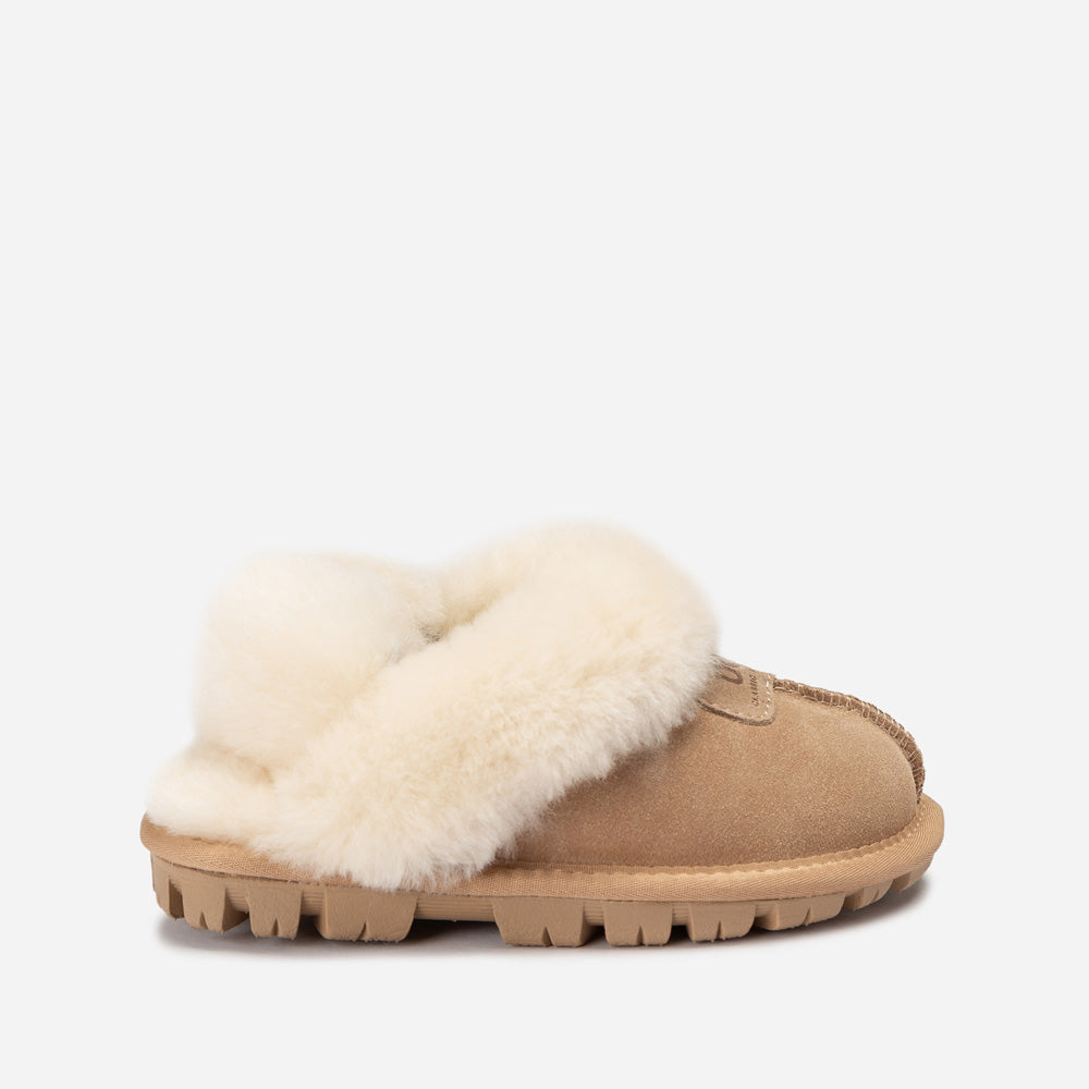 Ugg Kids Coquette Slipper (Cow Suede)(Elastic Logo &amp; Wool Strap)(Detachable Feature)-KIDS UGG-PEROZ Accessories