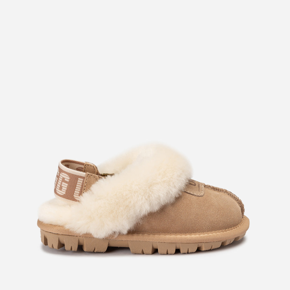 Ugg Kids Coquette Slipper (Cow Suede)(Elastic Logo &amp; Wool Strap)(Detachable Feature)-KIDS UGG-PEROZ Accessories