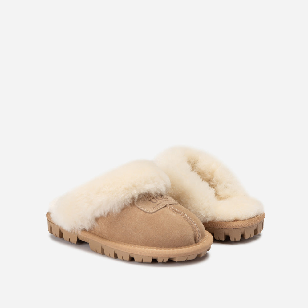 Ugg Kids Coquette Slipper (Cow Suede)(Elastic Logo &amp; Wool Strap)(Detachable Feature)-KIDS UGG-PEROZ Accessories