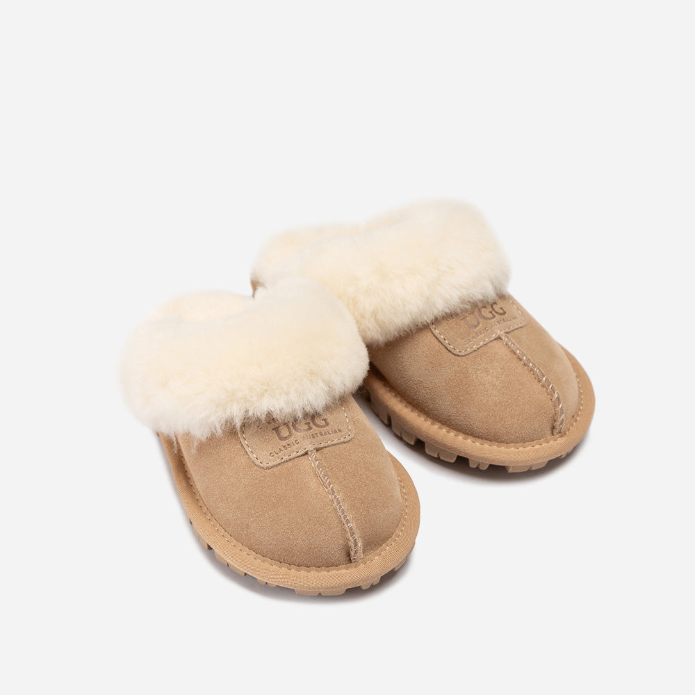 Ugg Kids Coquette Slipper (Cow Suede)(Elastic Logo &amp; Wool Strap)(Detachable Feature)-KIDS UGG-PEROZ Accessories