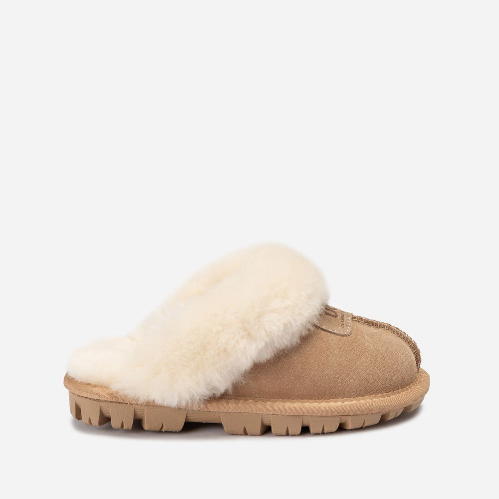 Ugg Kids Coquette Slipper (Cow Suede)(Elastic Logo &amp; Wool Strap)(Detachable Feature)-KIDS UGG-PEROZ Accessories