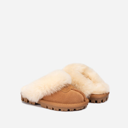 Ugg Kids Coquette Slipper (Cow Suede)(Elastic Logo &amp; Wool Strap)(Detachable Feature)-KIDS UGG-PEROZ Accessories